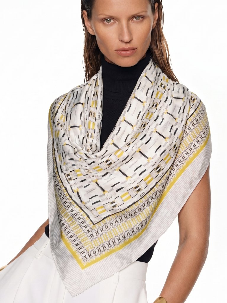 Reiss Sassia Large Square Satin Yello Logo Print Scarf/Wrap Nwot